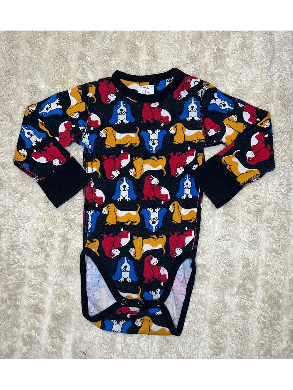 Polarn O. Pyret Sweden black multicolored dog 100% cotton long sleeve one-piece